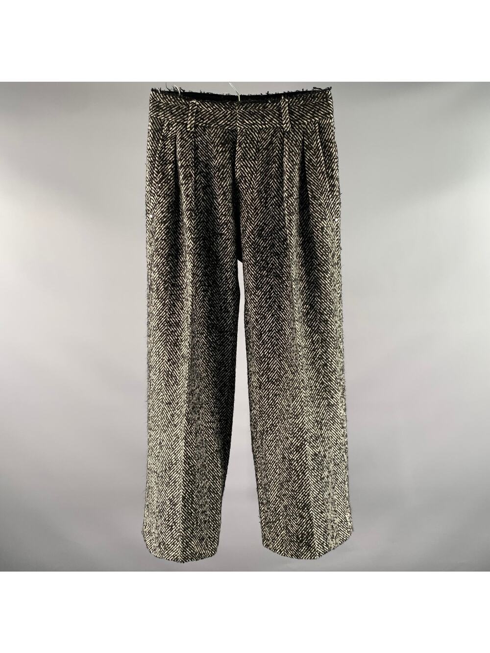 OFF-WHITE Size 30 White Black Herringbone Acrylic Blend Pleated Pants